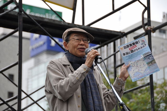 北海道大学名誉教授の小野有吾さんは、「私たちは一番危険な原発の近くに居るということ。皆の力で再稼働を阻止しましょう」と訴えた。